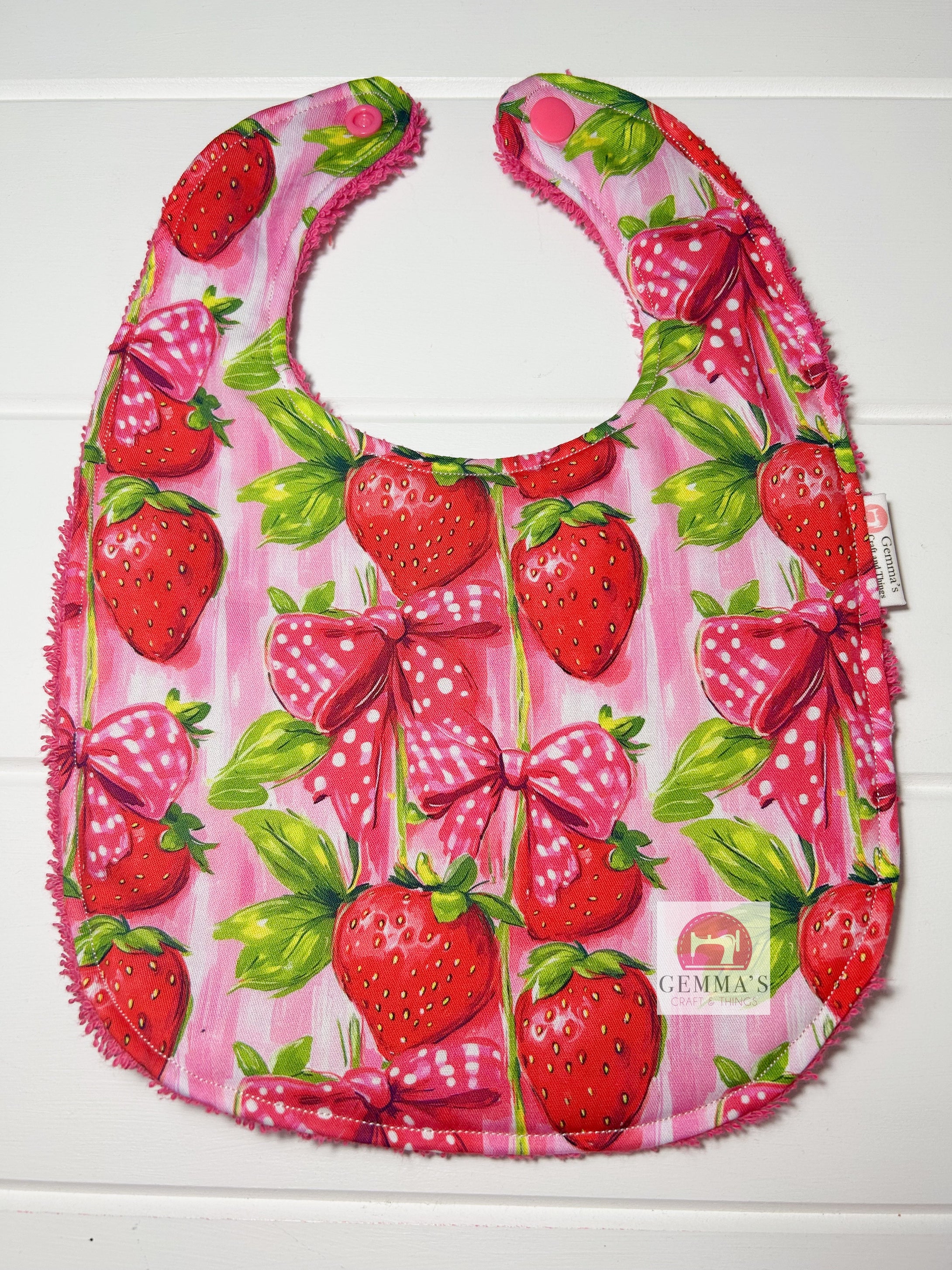 Pink Strawberry Feeding Bib