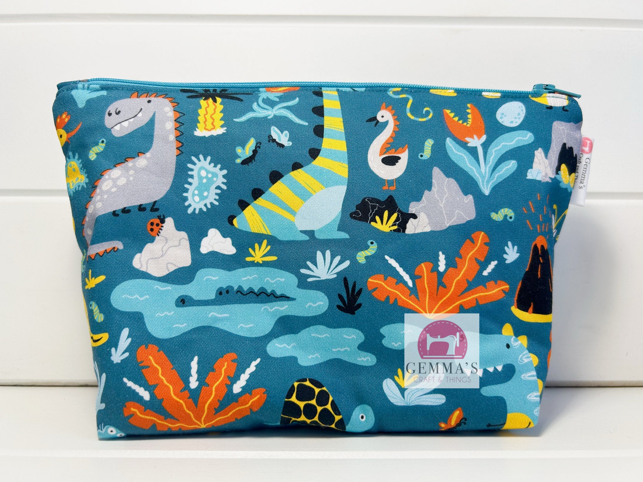 Aqua Dinosaur Zip Up Pouch