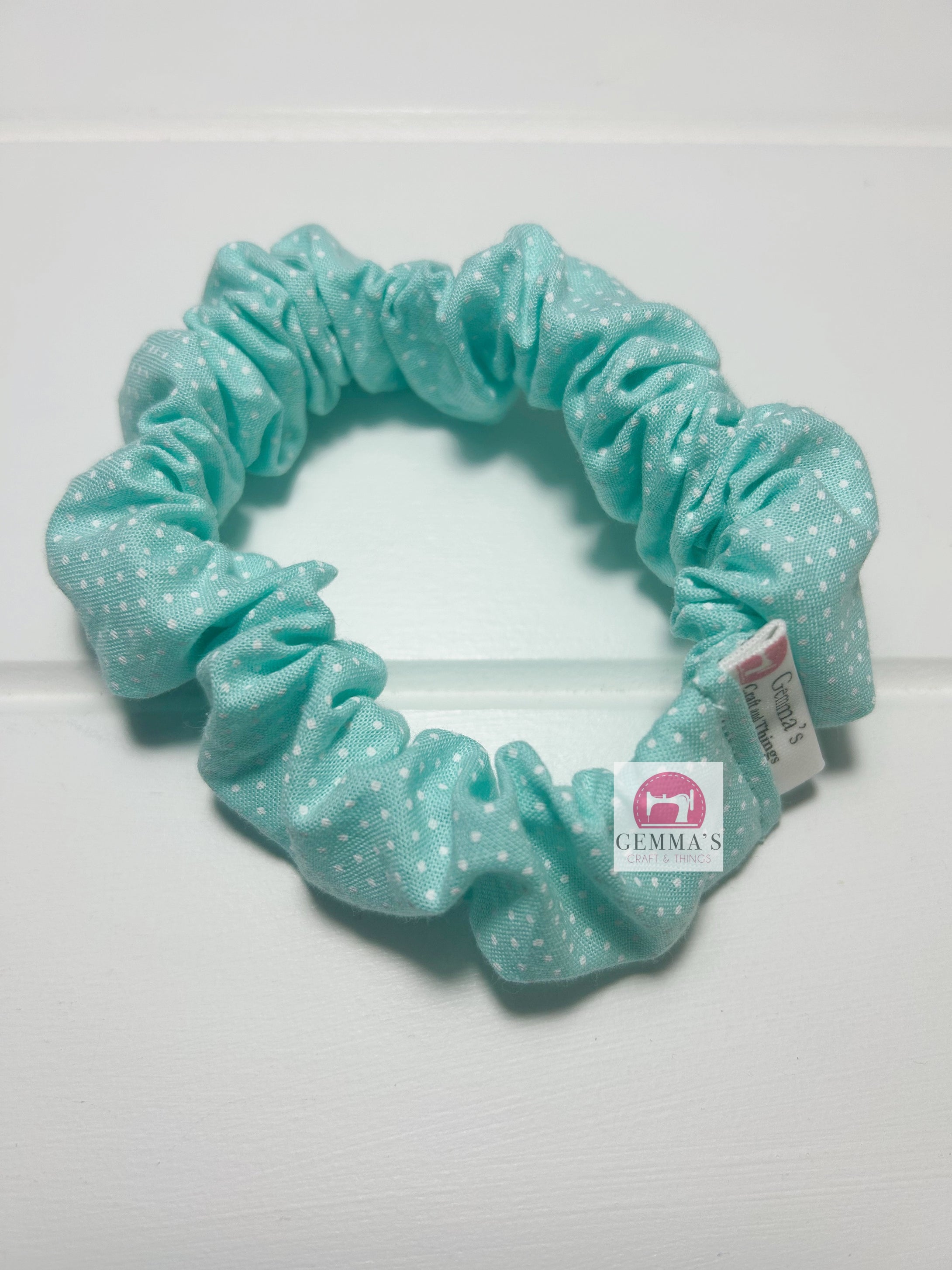 Light Aqua Polka Dot Scrunchie