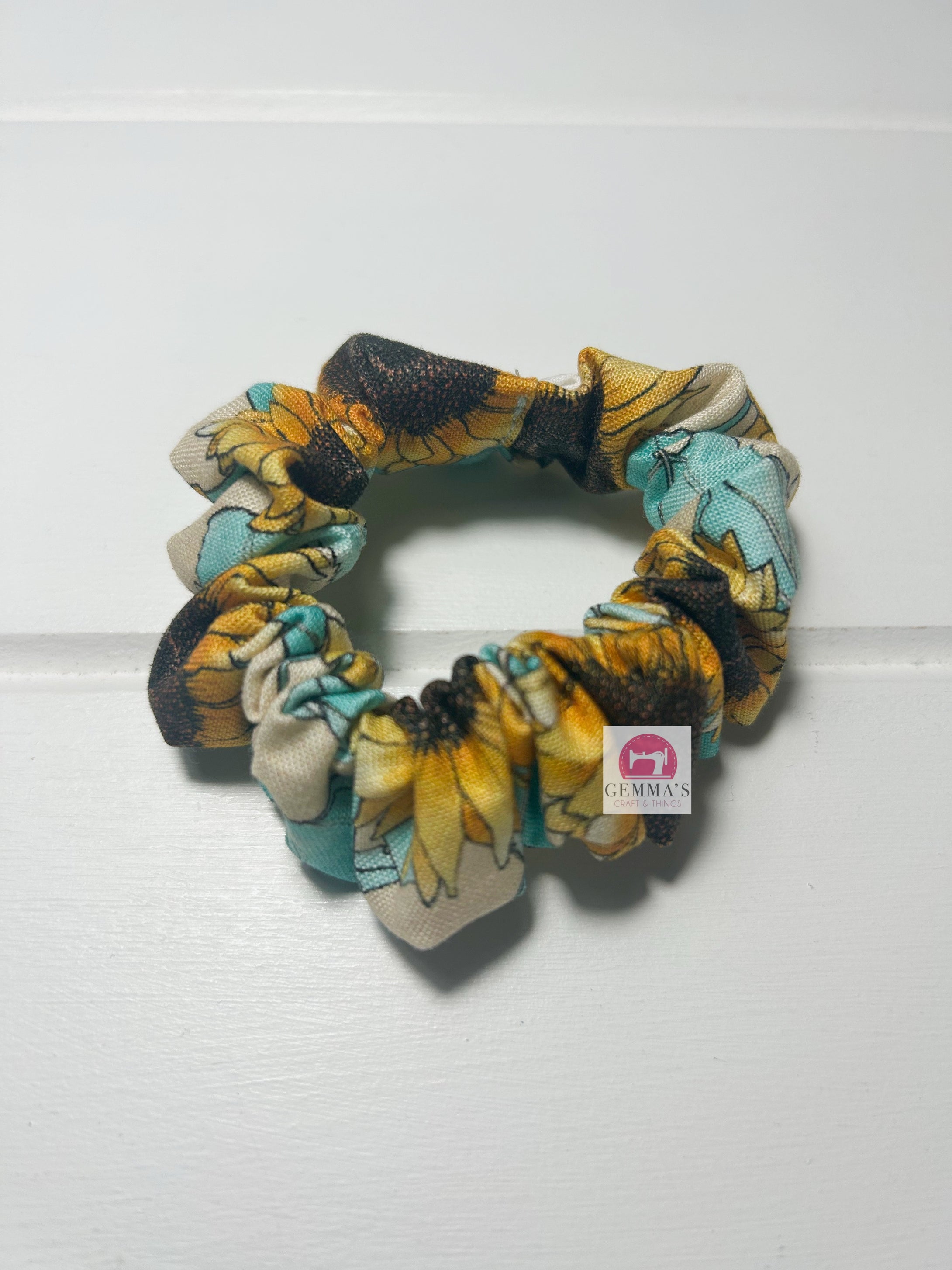 Aqua Sunflower Mini Scrunchies