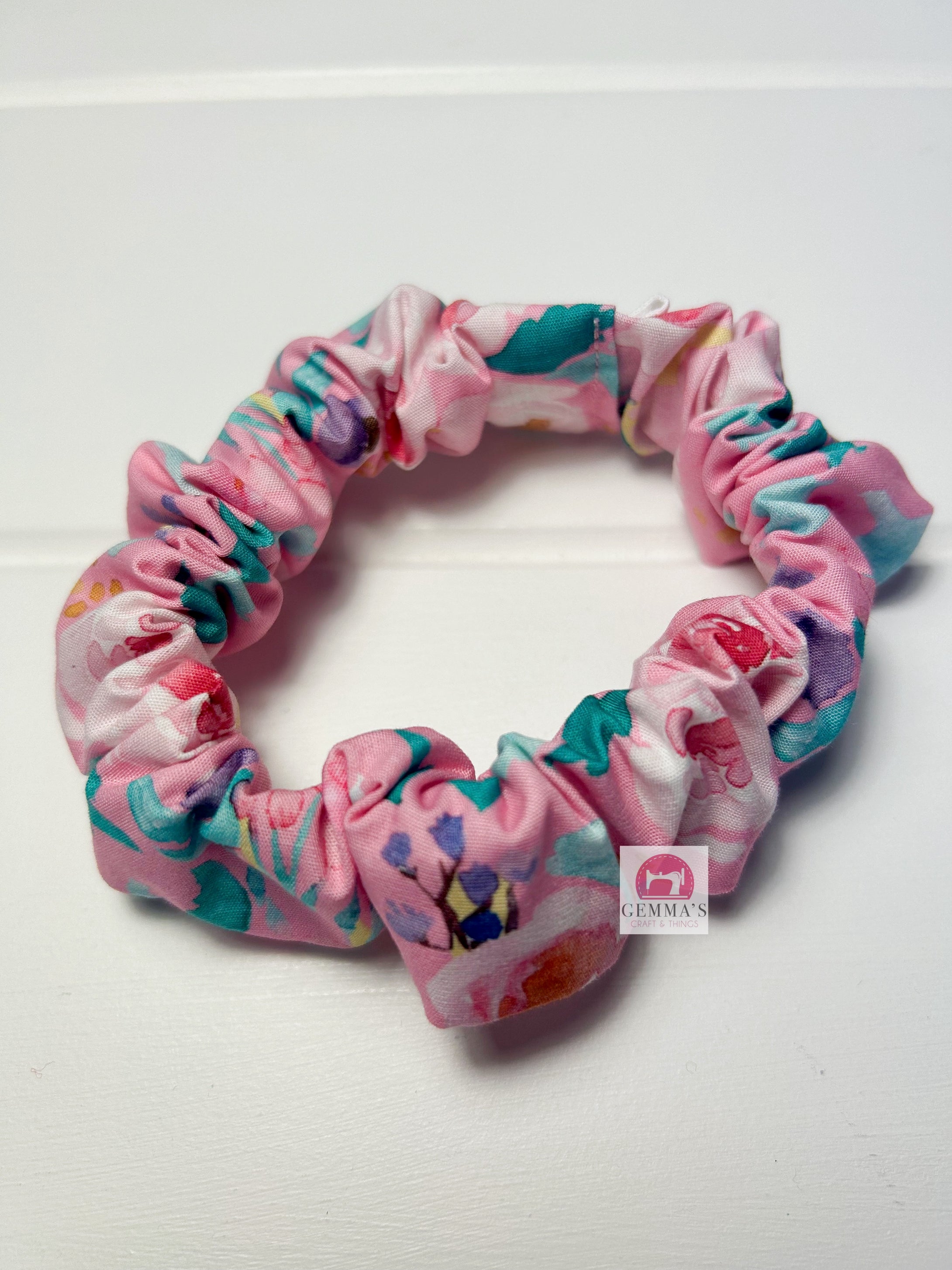 Aqua Floral Scrunchie
