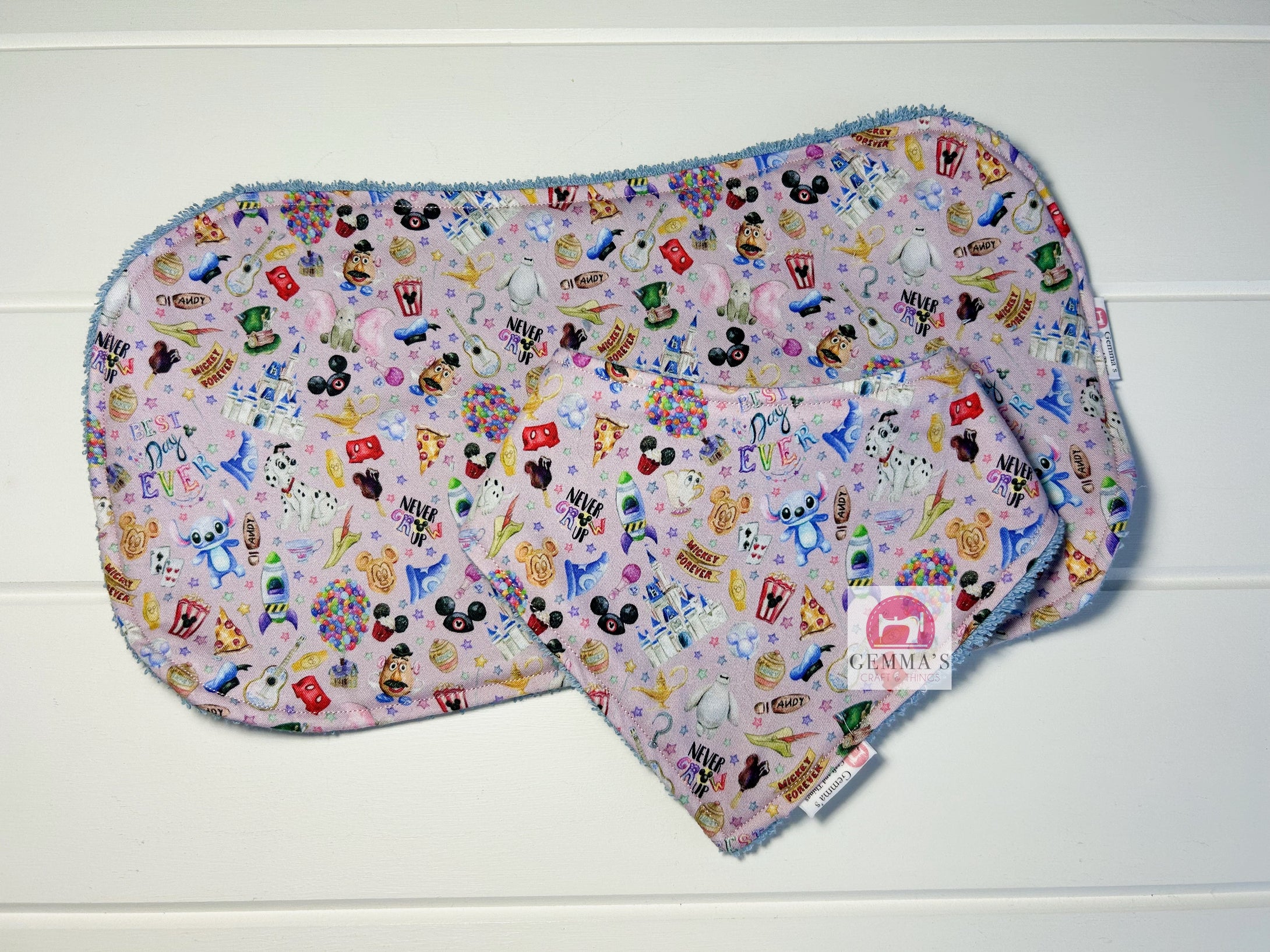 Purple Character Bib and Burp Cloth Set