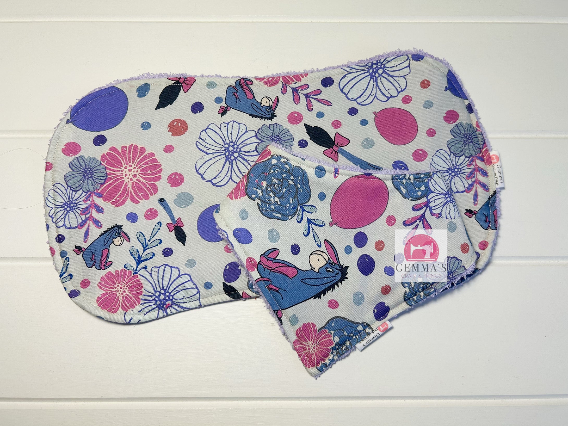 Purple Elephant Bib and Burp Cloth Set