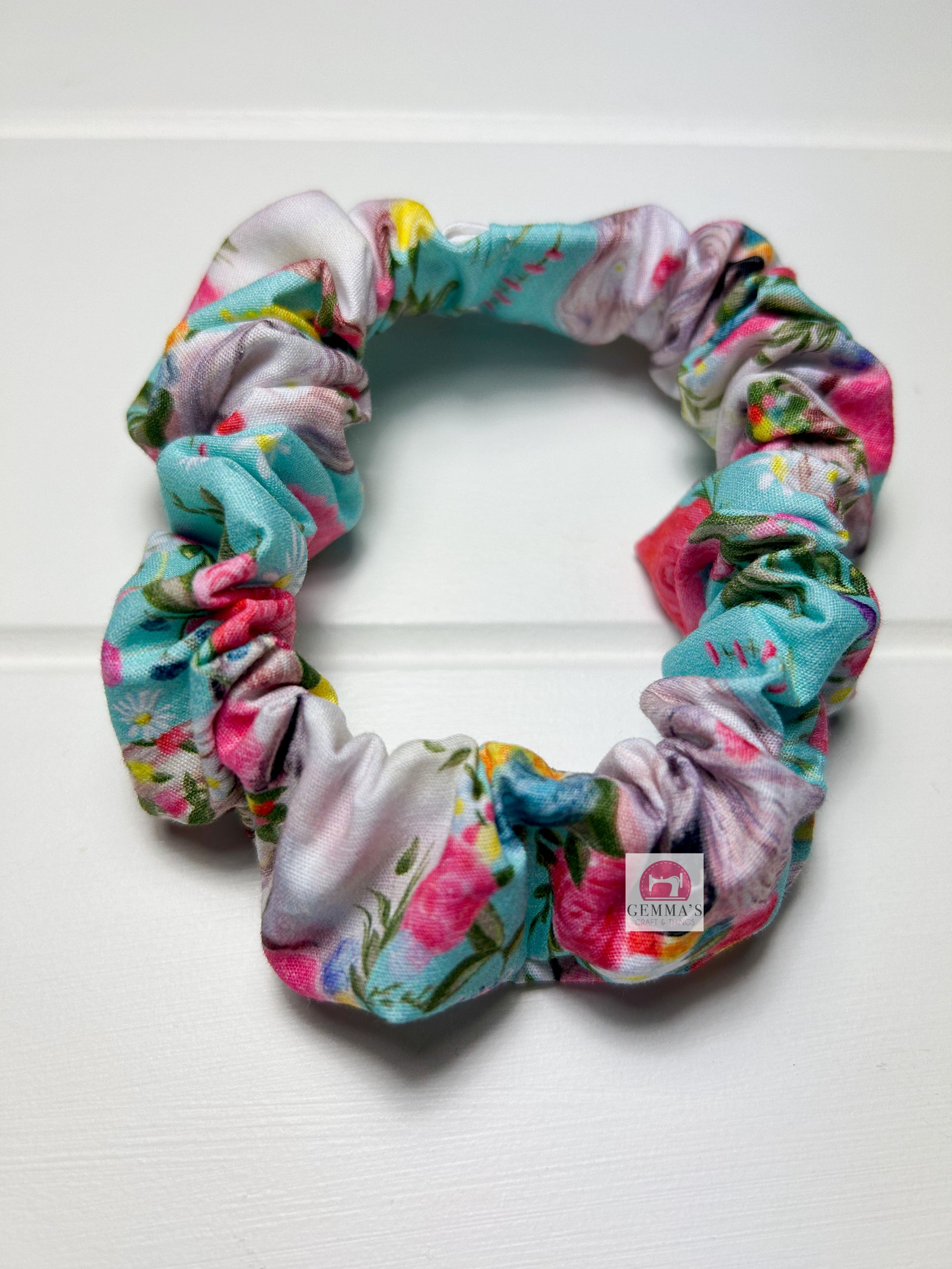 Aqua Floral Horse Scrunchie