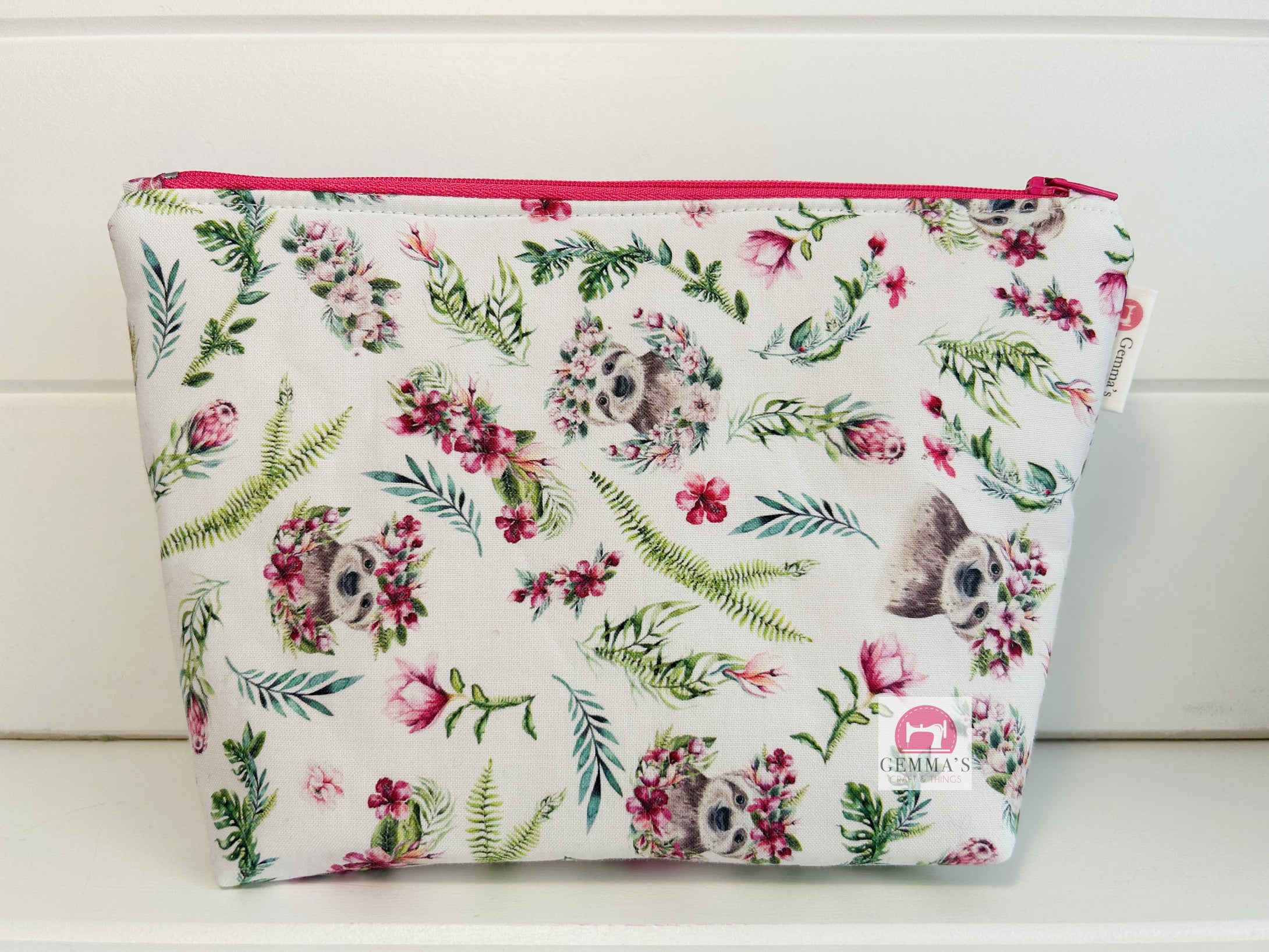 Floral Sloth Zip Up Pouch