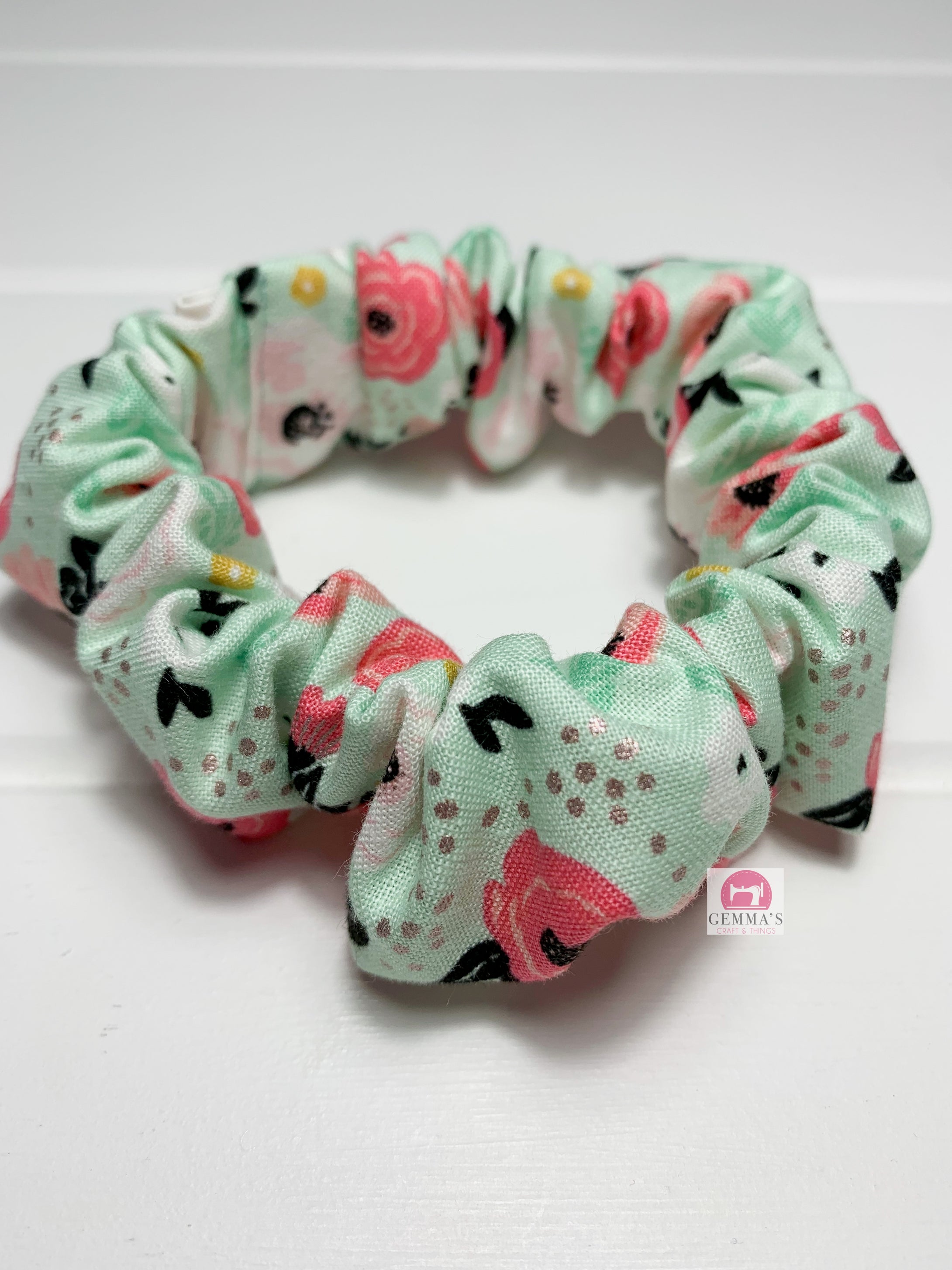 Mint Rose Gold Floral Scrunchie