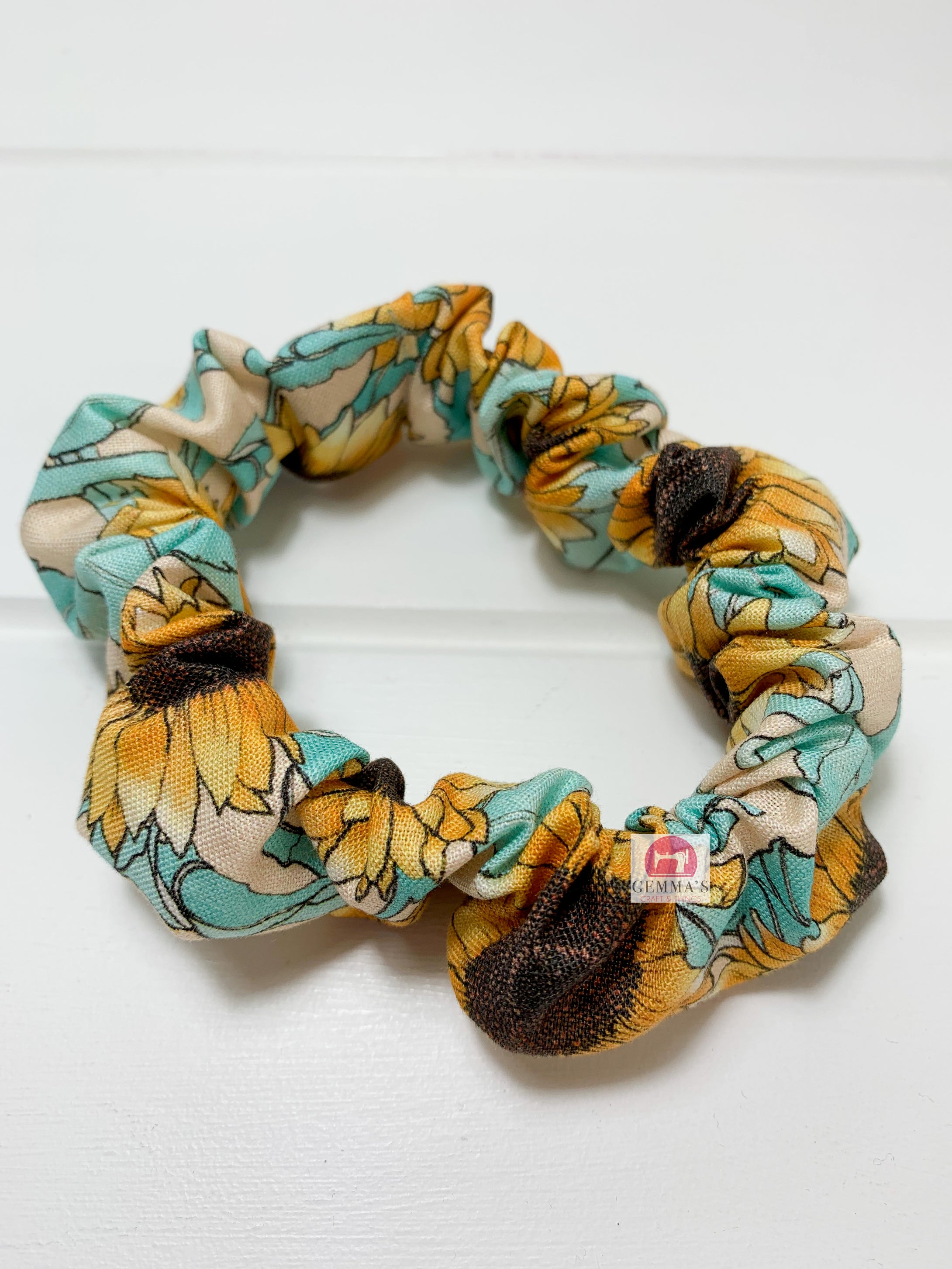 Aqua Sunflower Scrunchie