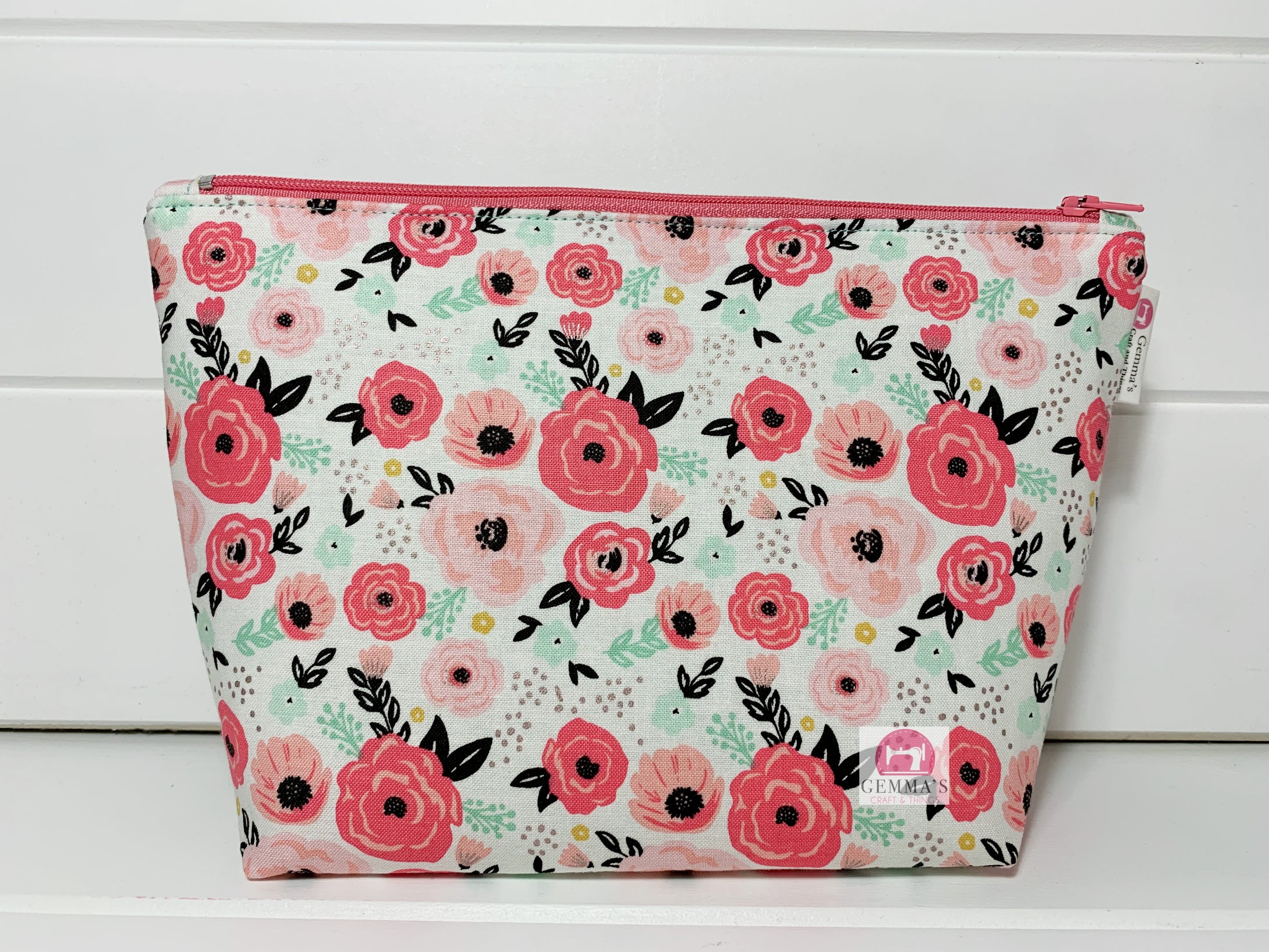 Pink Rose Gold Floral Zip Up Pouch