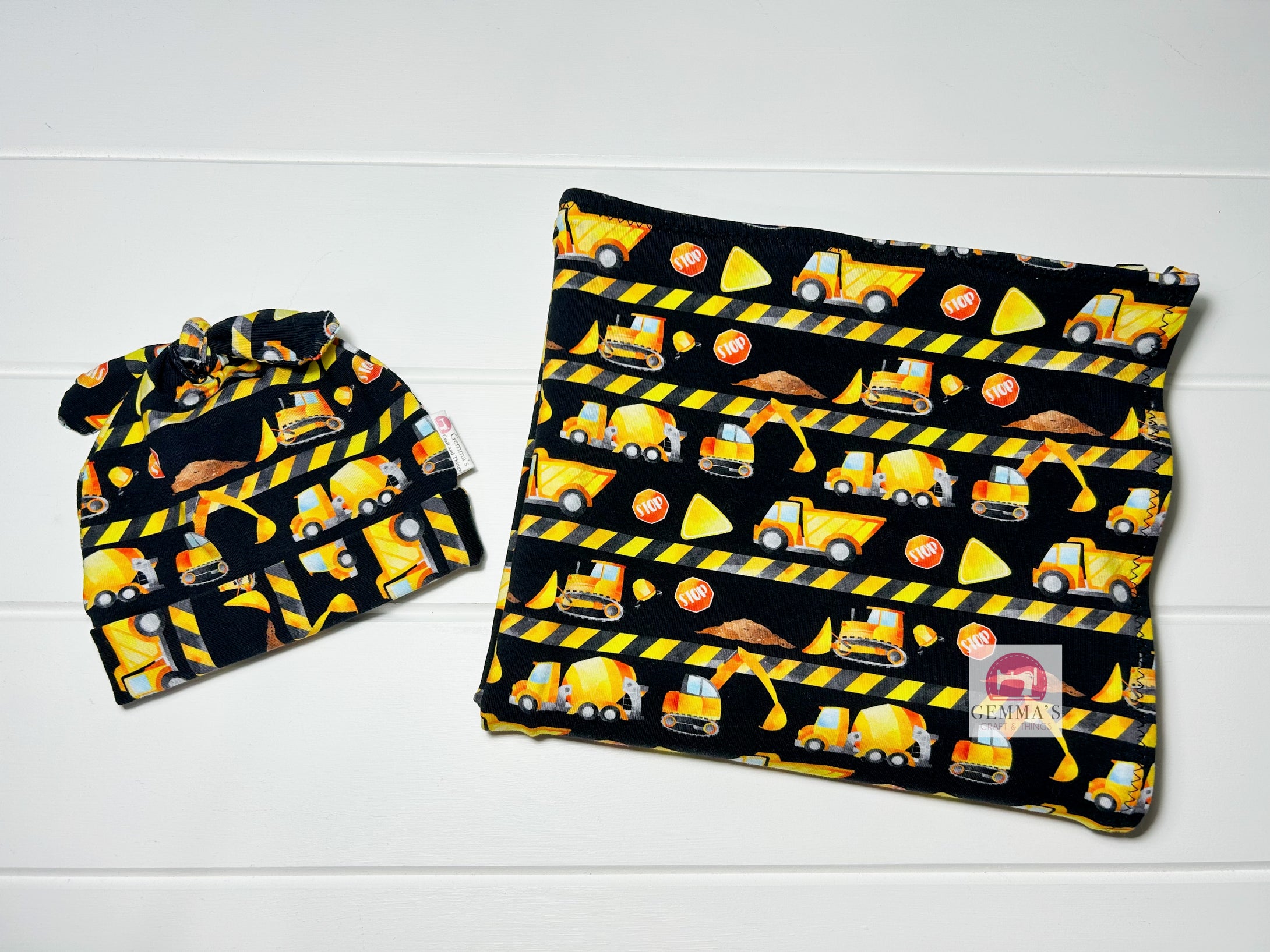 Construction Swaddle Set with Newborn Hat