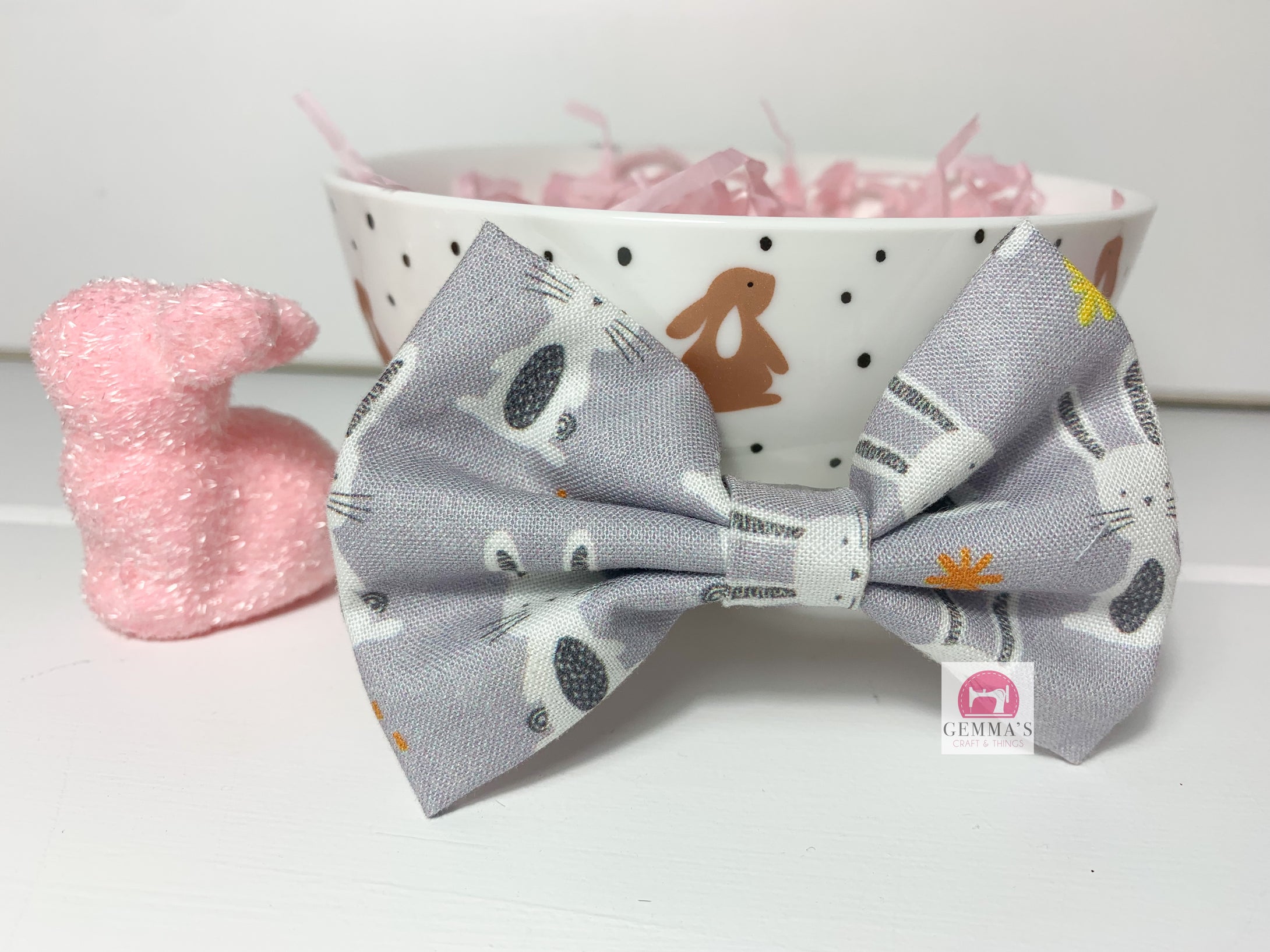 Grey Bunnies Medium Easter Bow