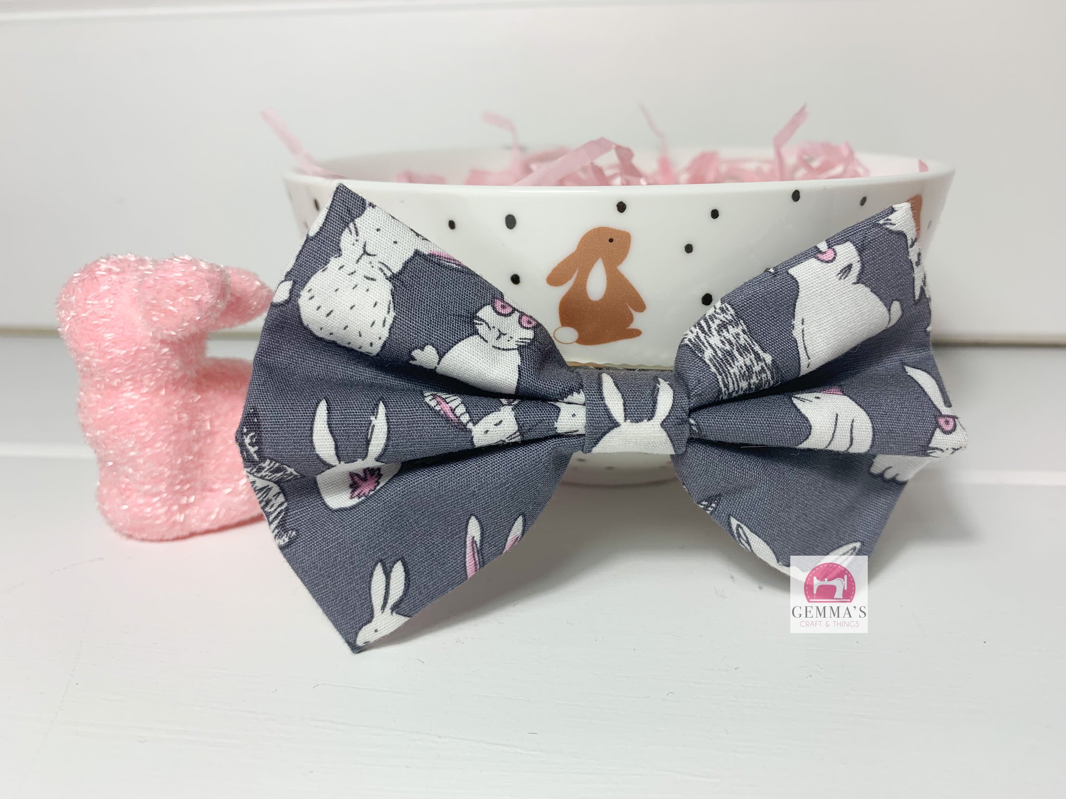 Grey Rabbits Medium Easter Bow