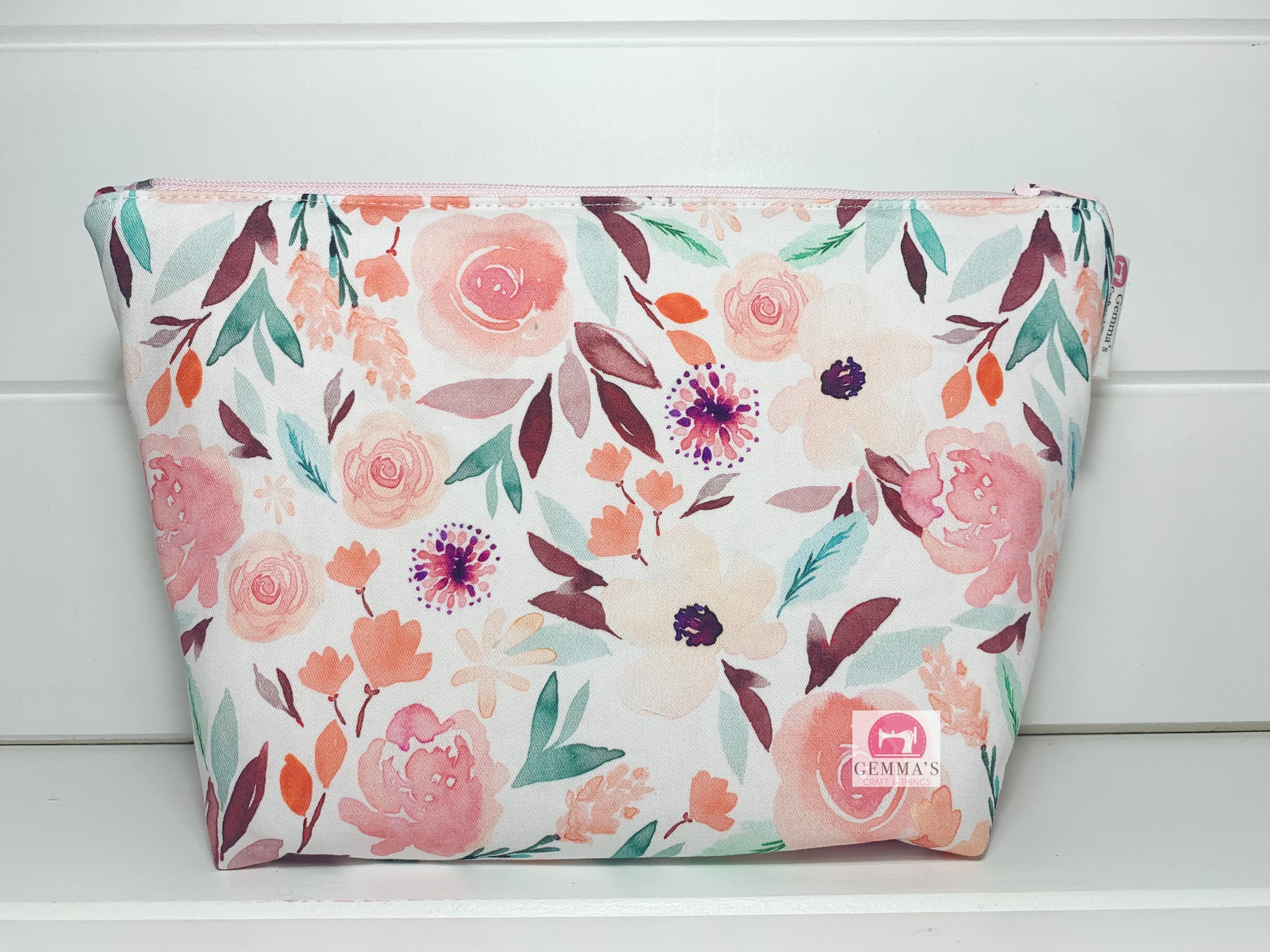 Pale Pink Floral Zip Up Pouch