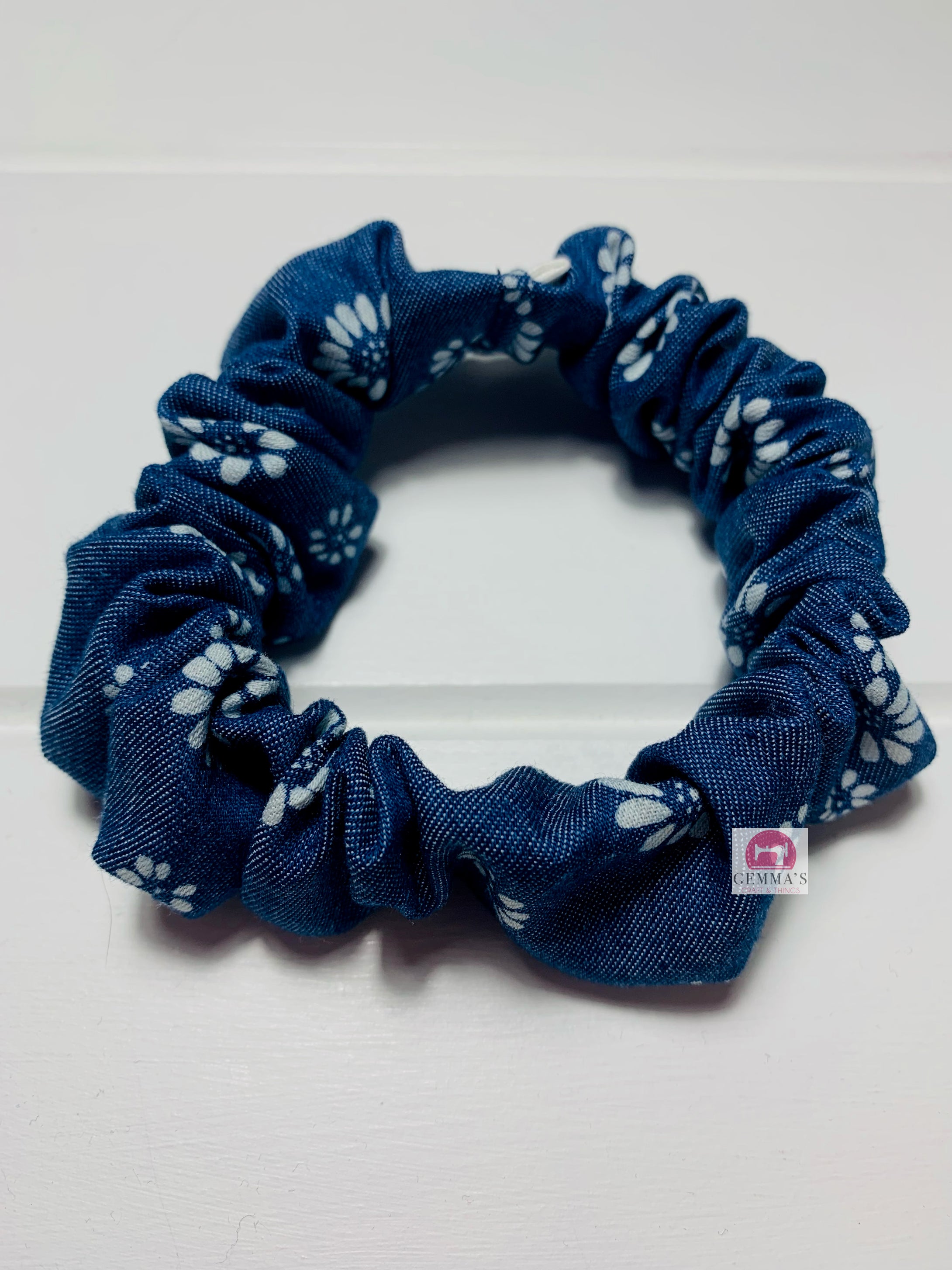 Floral Denim Scrunchie