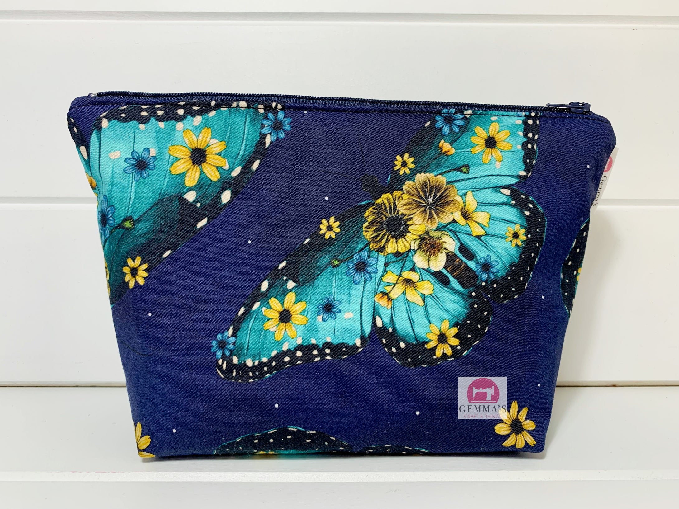 Navy Butterfly Zip Up Pouch